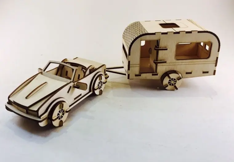 Voiture Caravane Bois Maquette - création artisanale CREAFAMAX