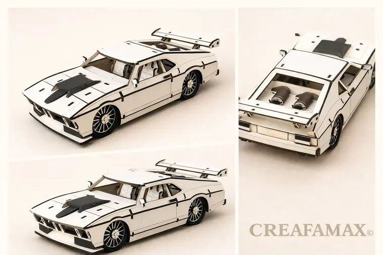 Voiture Sport Muscle Car Bois Maquette - création artisanale CREAFAMAX